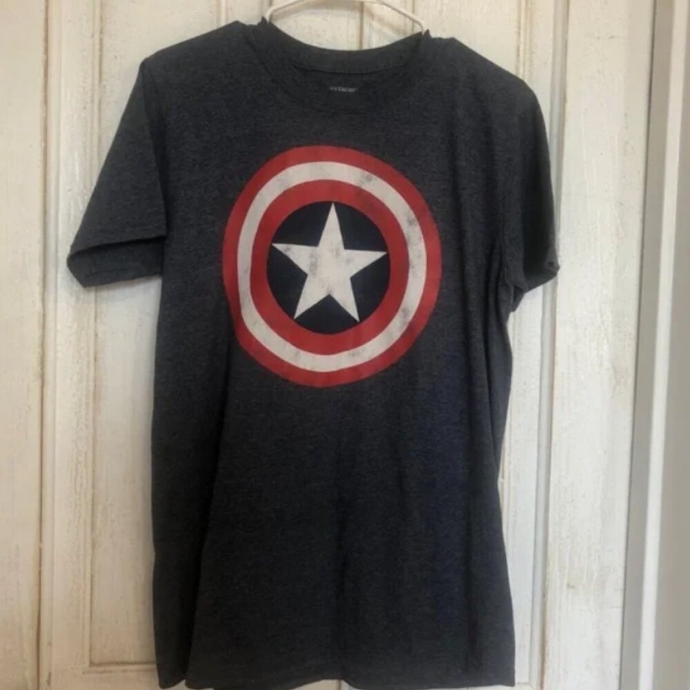 Men's Marvel Captain America Logo T-shirt Blue Size Medium Short Sleeve